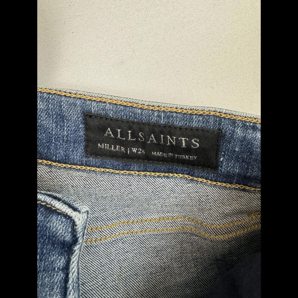 AllSaints Miller Mid Rise Skinny Jeans Mid Indigo Blue Size 26x29 - Picture 4 of 6